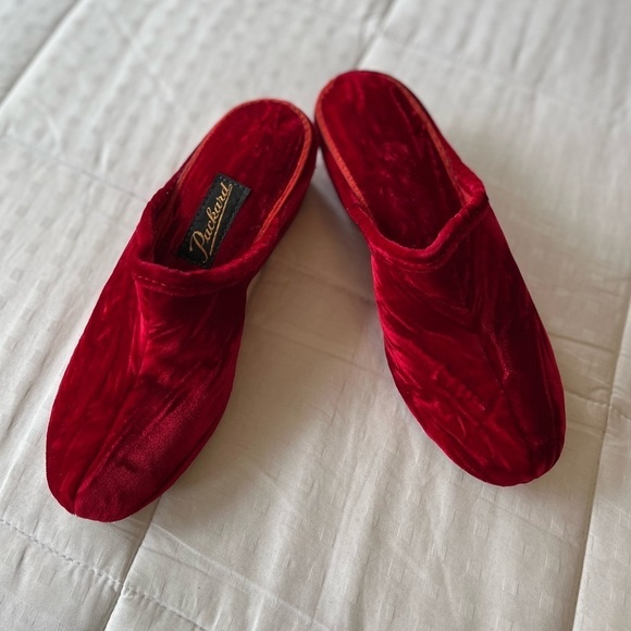 Vintage Red Velvet Velour Packard Wedge Slippers Size 5 - Picture 3 of 16